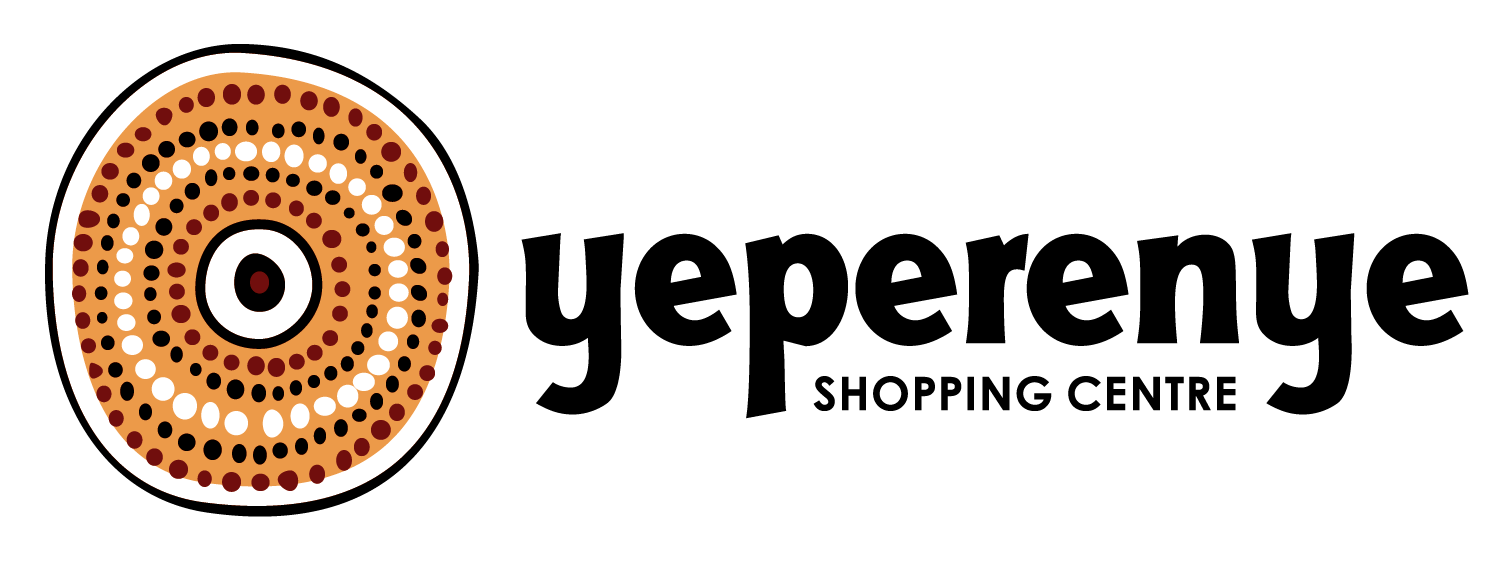 Logo for Yeperenye Shopping Centre, featuring an Aboriginal art-style circle and the shopping centre's name in bold letters.