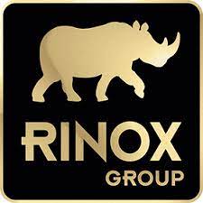 Logo du groupe Rinox avec un rhinocéros sur fond noir.