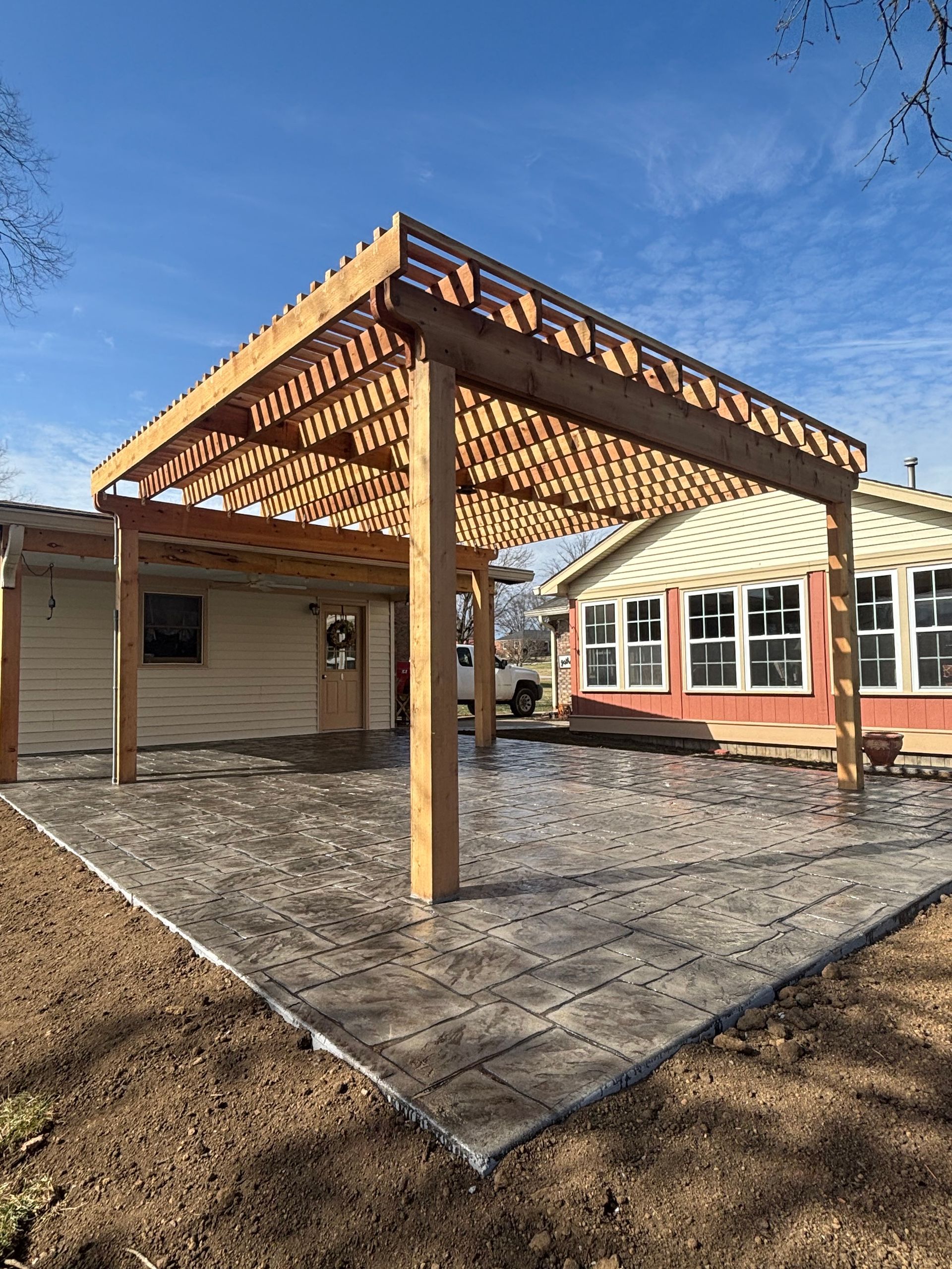 Stamped concrete 
Pergola