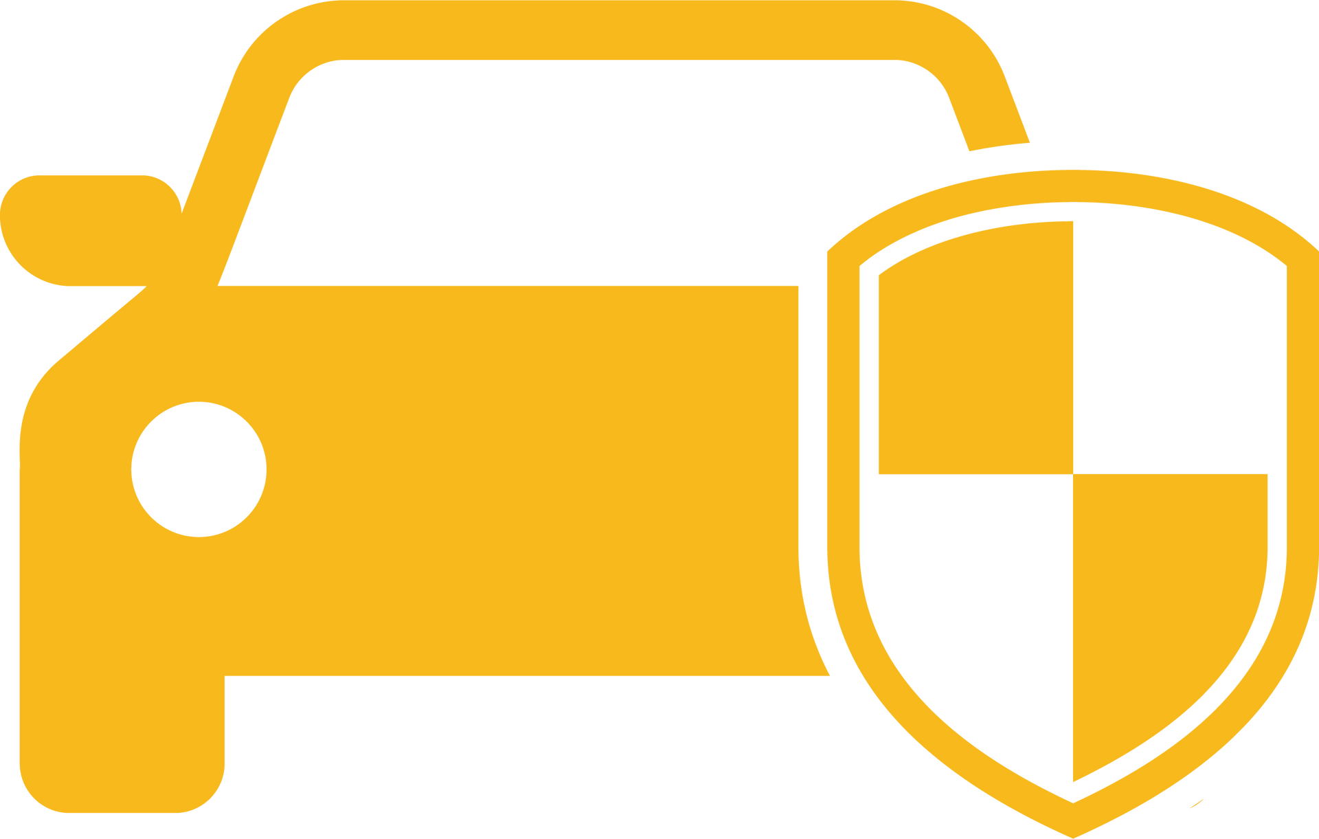A yellow car with a shield on top of it.