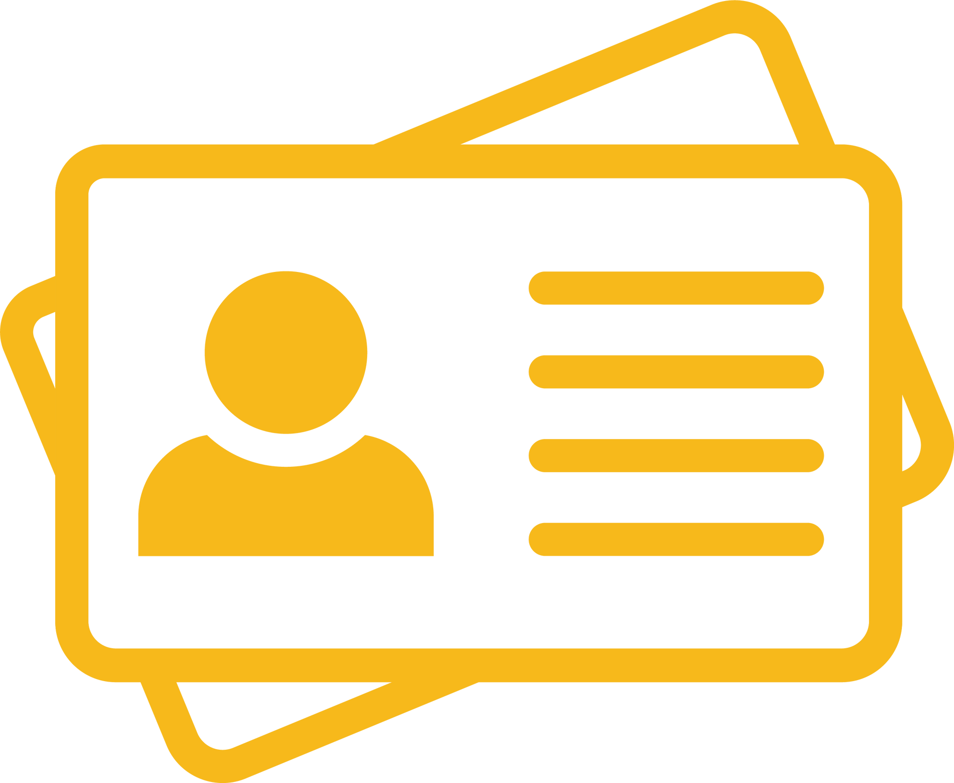 A yellow icon of a business card with a person on it.