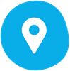 A white pin icon in a blue circle on a white background.