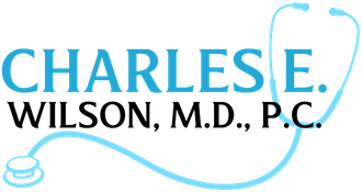 A logo for charles e. wilson , m.d. , p.c. with a stethoscope.