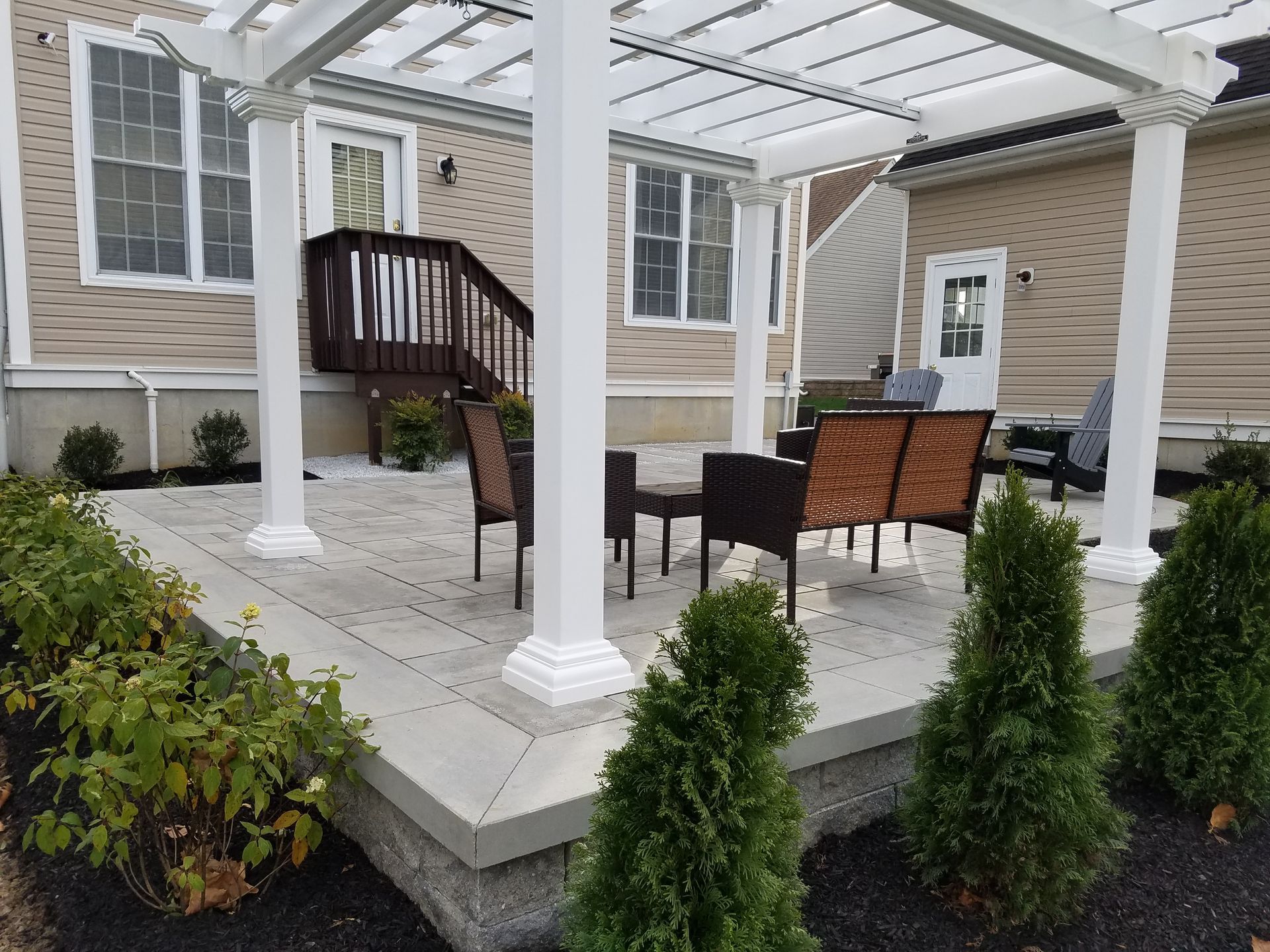 Paver Patio with Pergola Installed Paver Patio with Pergola Installed — Columbus, NJ — G & G Landscaping Construction, Inc.