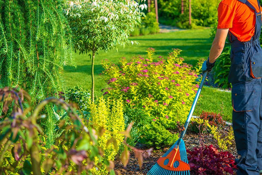 Man Is Raking The Ground — Columbus, NJ — G & G Landscaping Construction, Inc.