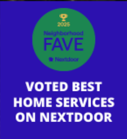 2025 Nextdoor Neighborhood Fave badge on purple background, “Voted Best Home Services on Nextdoor”