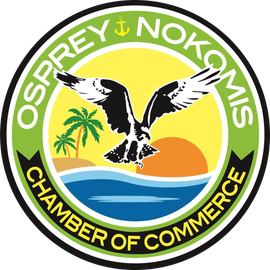 Osprey Nookomis Chamber of Commerce logo with eagle, palms, sunrise, and water
