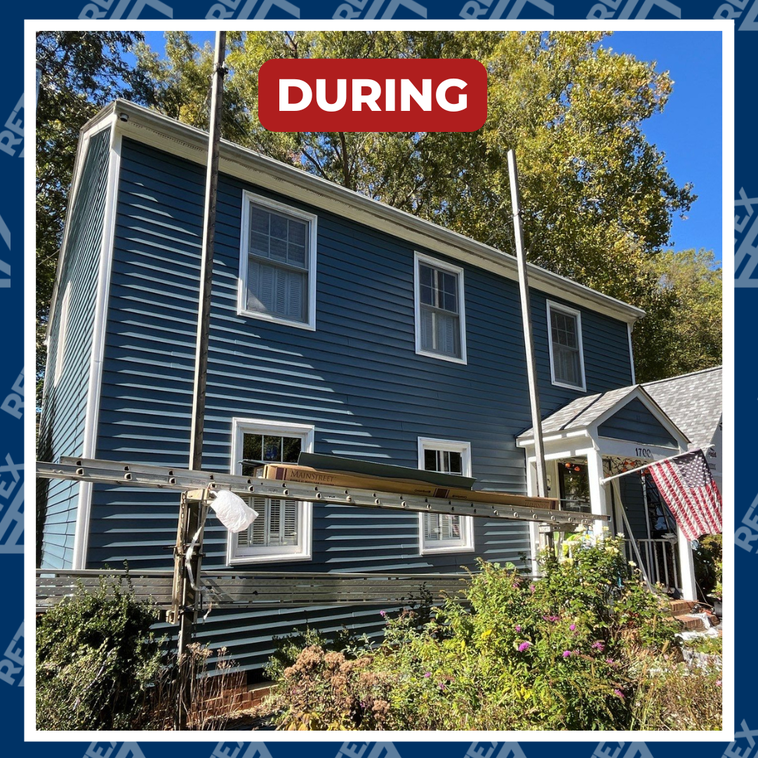 Photo graphic of a North Chesterfield VA home during RETEX vinyl siding replacement project in 2024.