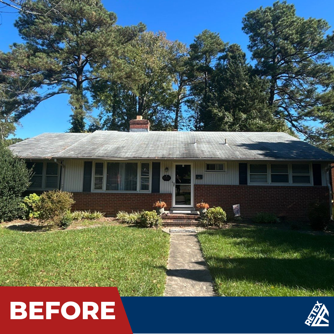 Before – RETEX roof and black gutter replacement on Richmond VA home.