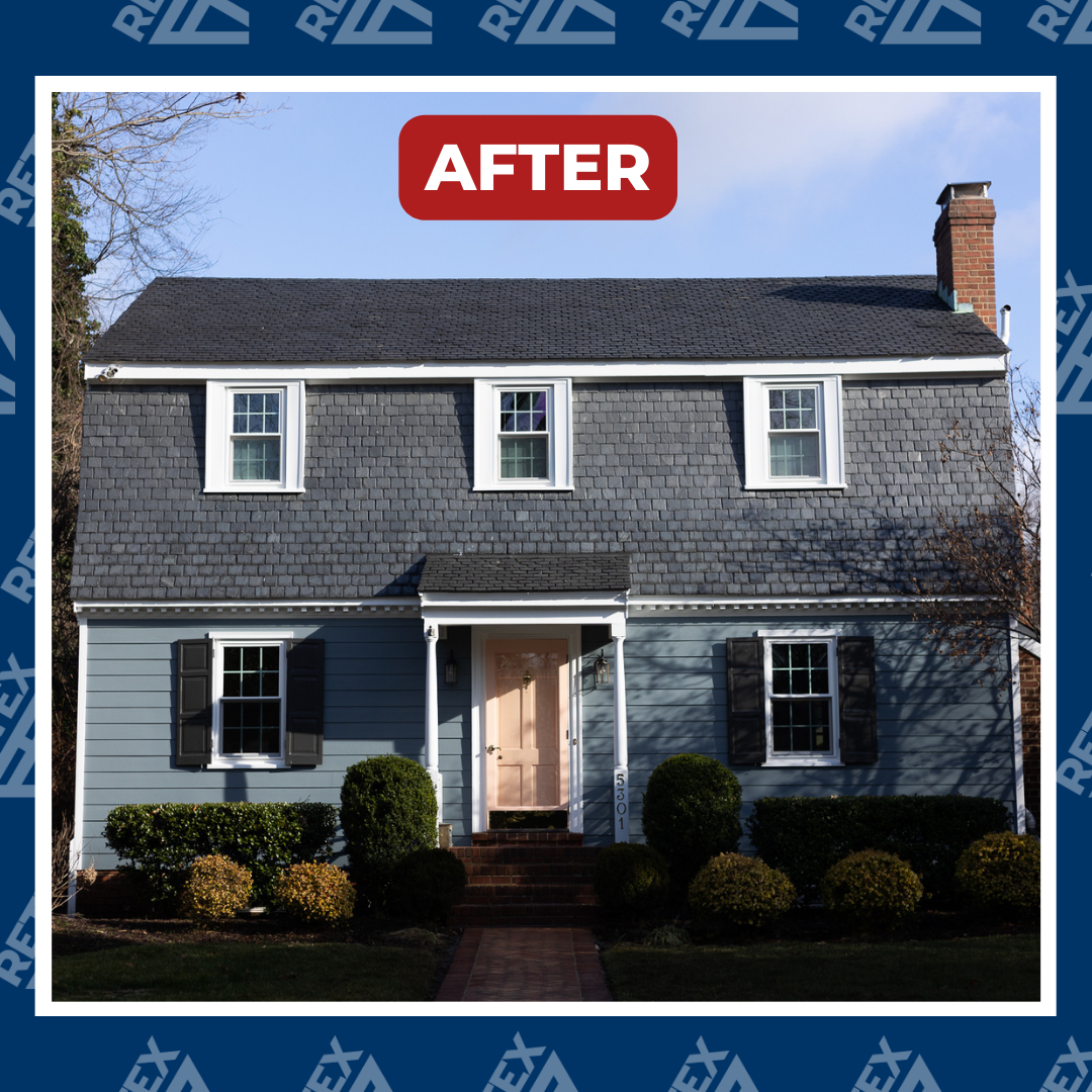 A graphic of an after-installation image of a RETEX HardiePlank fiber cement siding replacement in Richmond, VA 23225.