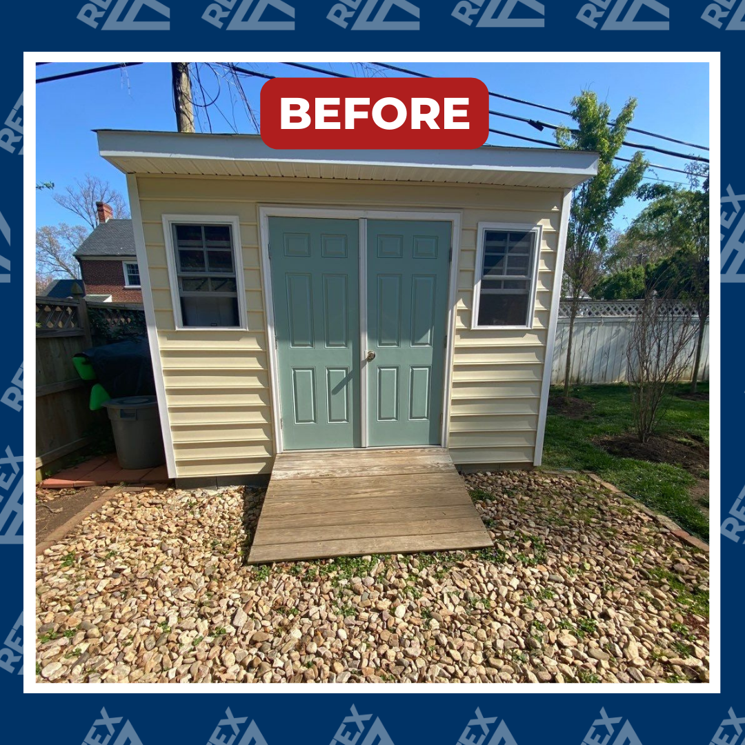 A graphic of a before-installation image of a RETEX HardiePlank fiber cement siding replacement in Richmond, VA 23225.