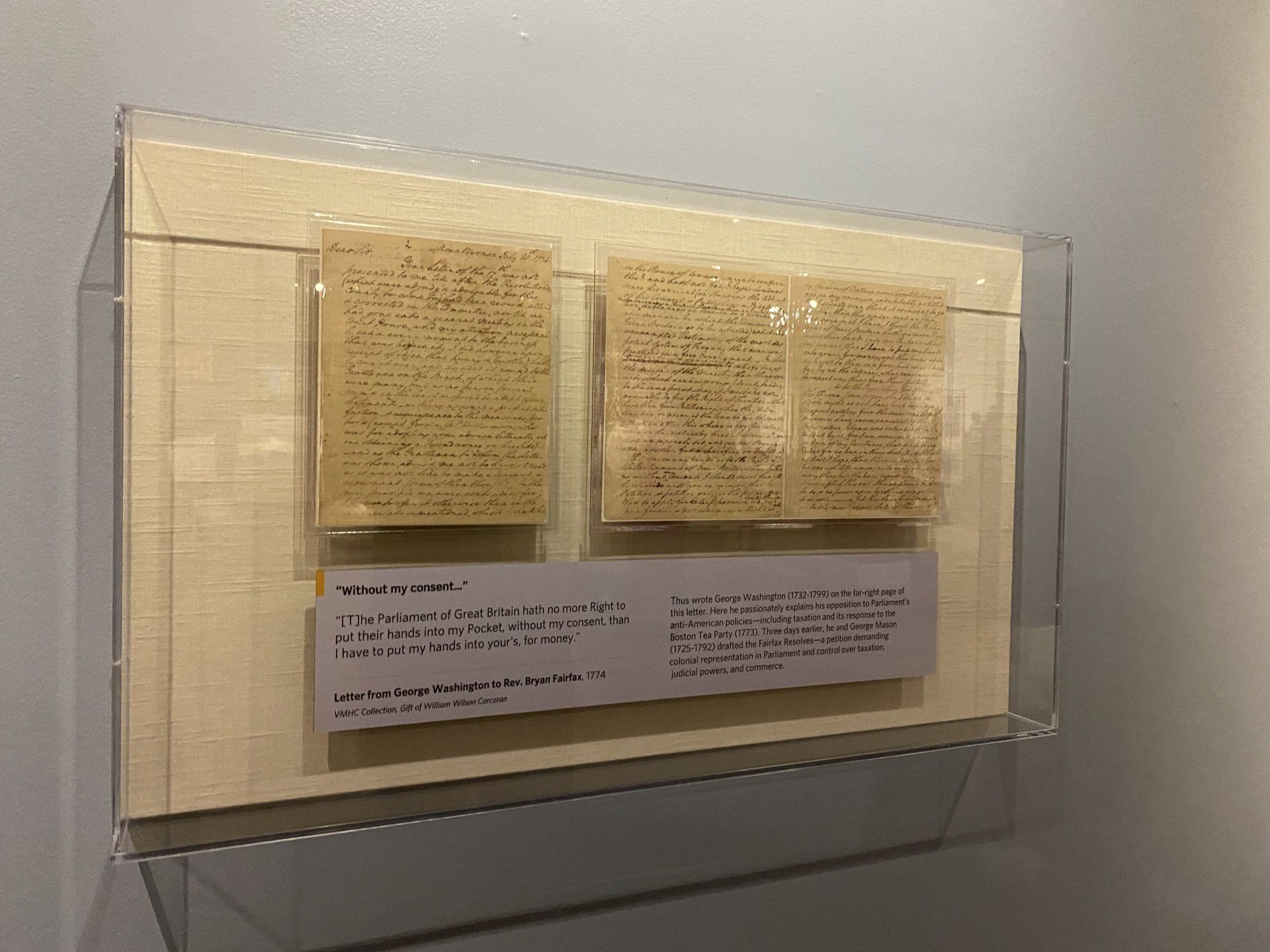 Image of artifact letters within the Virginia Museum of History and Culture. Photo by RETEX's Katelyn Lewis.