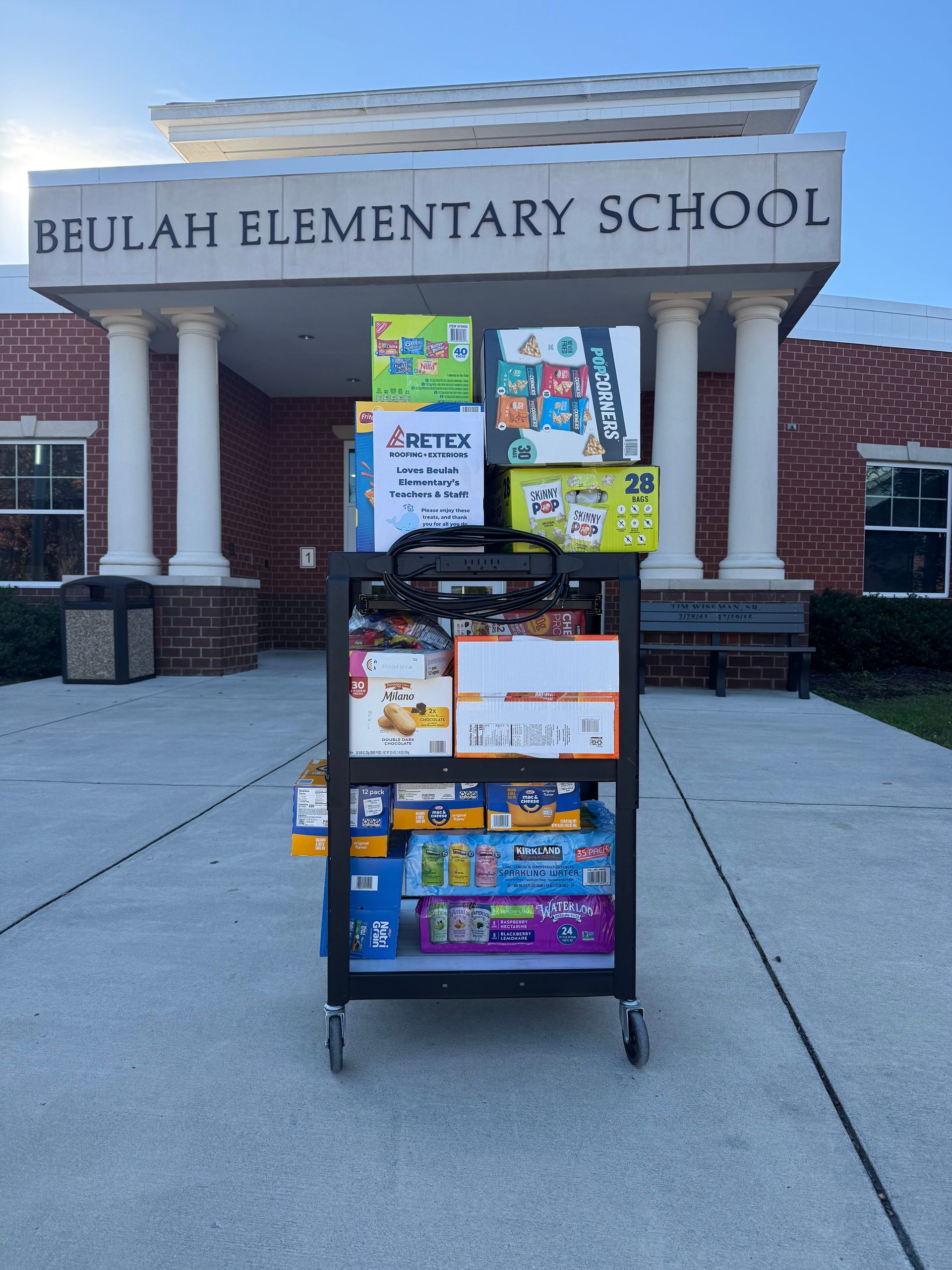 Image of snacks and drinks provided to Beulah Elementary in Chesterfield, VA.