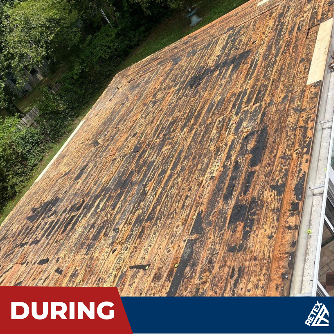 A graphic showing after photo of an asphalt shingle roof replacement in North Chesterfield VA 23235.