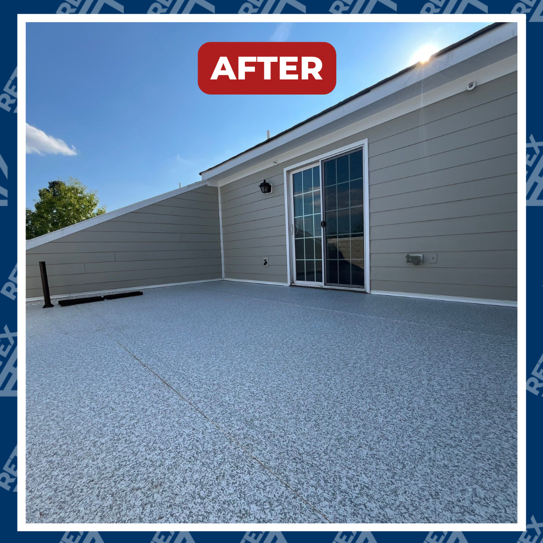 A graphic showing after photo of an asphalt shingle roof replacement in North Chesterfield VA 23235.