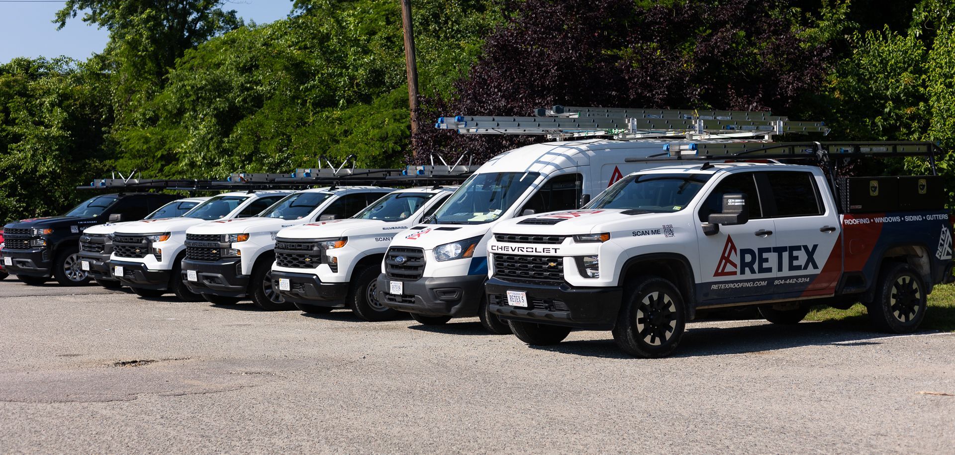 RETEX trucks and vehicles in a line, Richmond Va.