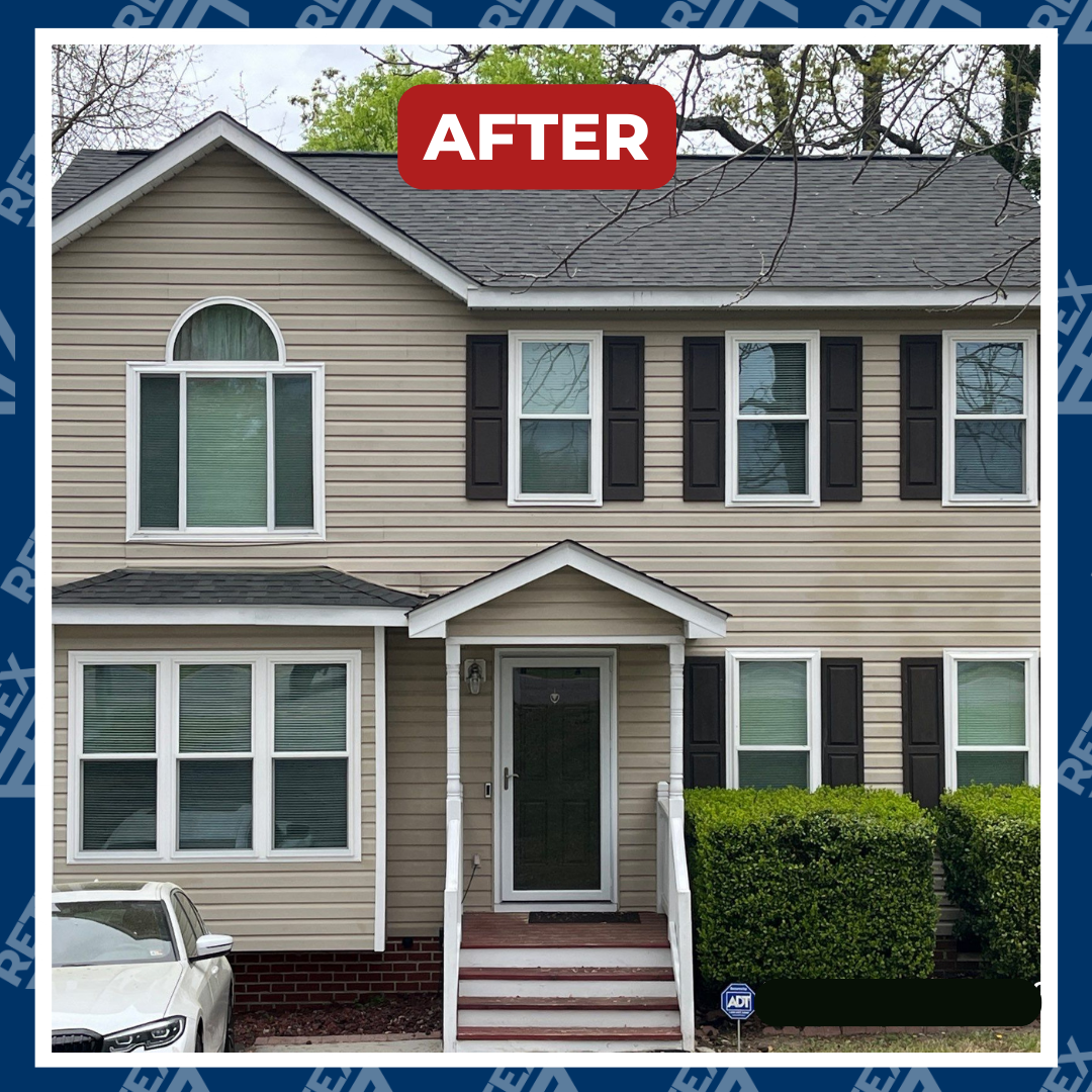 A graphic showing an after photo of a RETEX roof replacement in North Chesterfield, VA 23234.