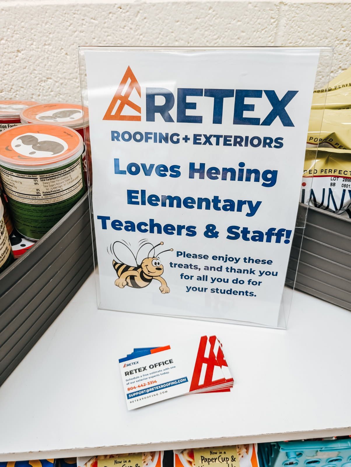 RETEX Roofing & Exteriors sponsored Hening Elementary teachers and staff in March 2025.