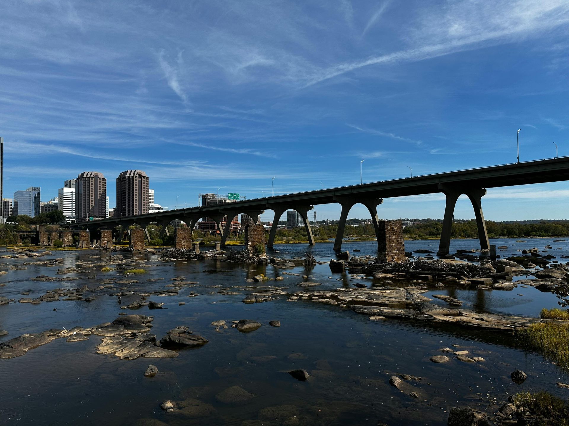 Image of Richmond VA skyline from James River vantage point. 