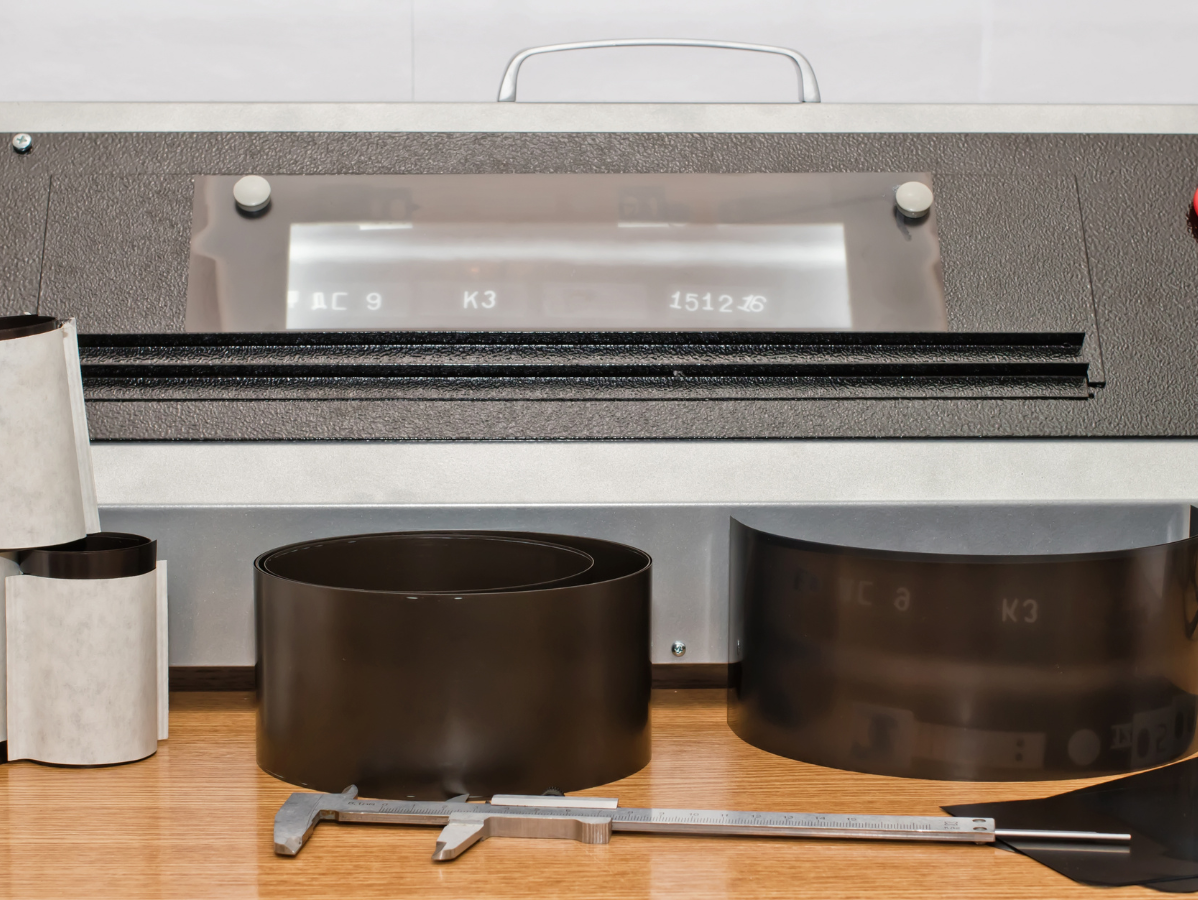Stainless steel sink with faucet and two dark cups on a countertop