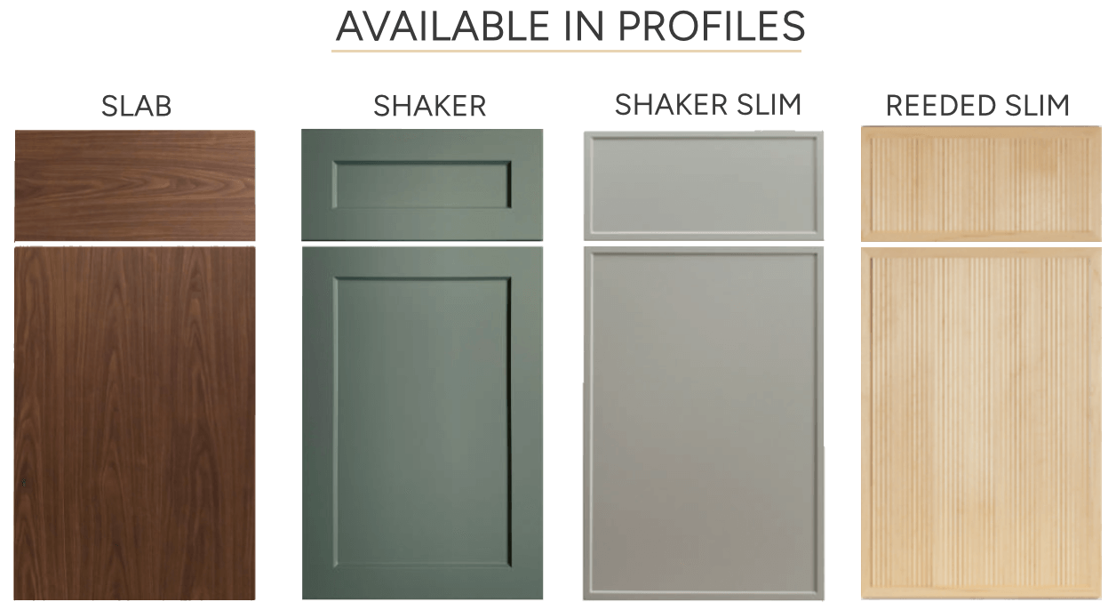 Four different types of cabinet doors are available in profiles.