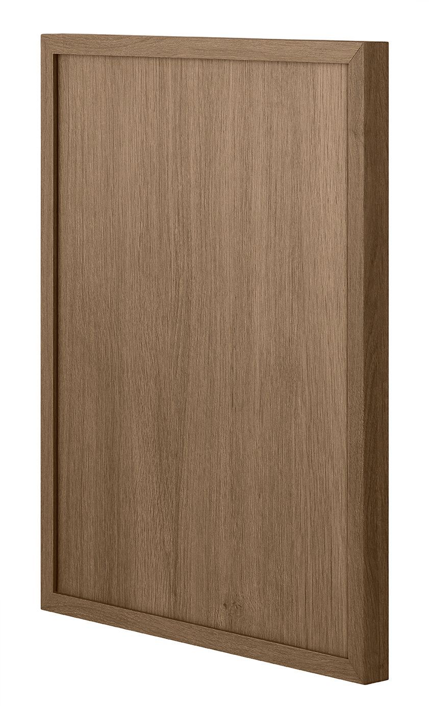 A square piece of wood with a wooden frame on a white background.