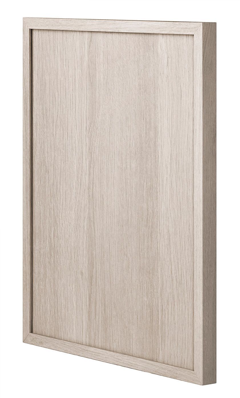 A picture frame with a wooden frame on a white background.