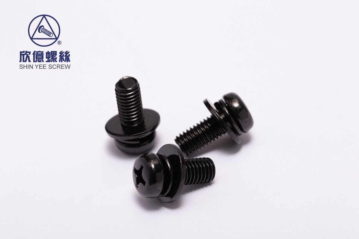 Pan Head Screws with Flat and Split Lock Washer Black Zinc