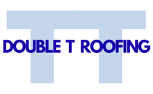 Logo for Double T Roofing with the words "DOUBLE T ROOFING" in blue over a blue capital "T" shape.