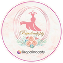 Un logotipo para ropalindapty con un vestido rosa y flores.