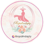 Un logotipo para ropalindapty con un vestido rosa y flores en un círculo.