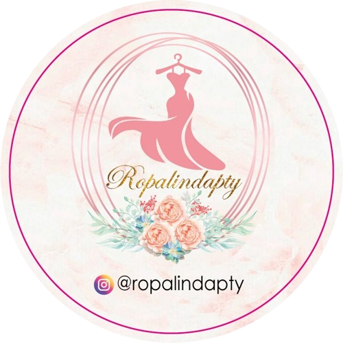 Un logotipo para ropalindapty con un vestido rosa y flores.