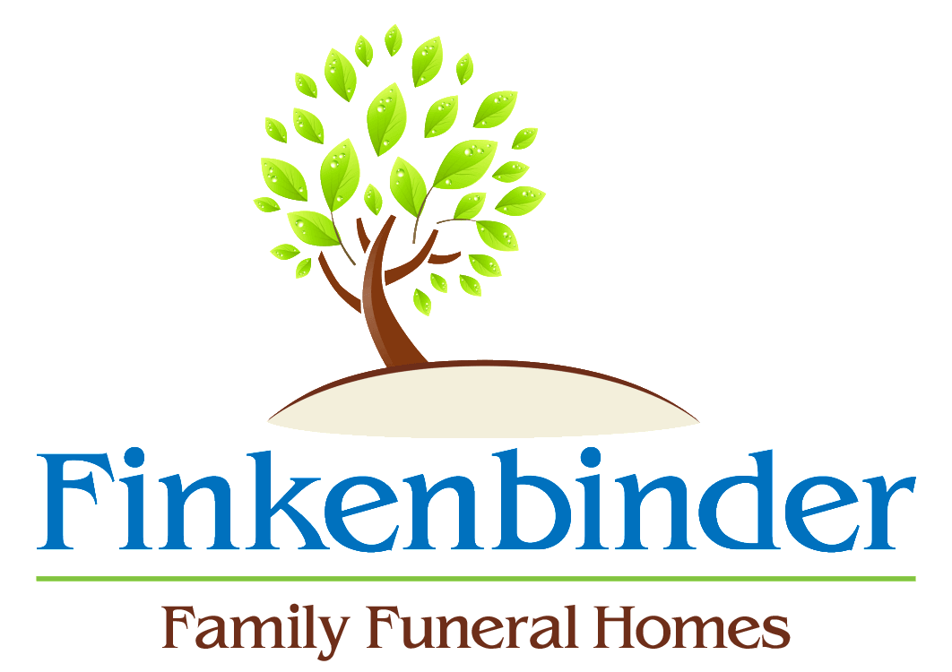 A logo for finkenbinder family funeral homes with a tree on a hill