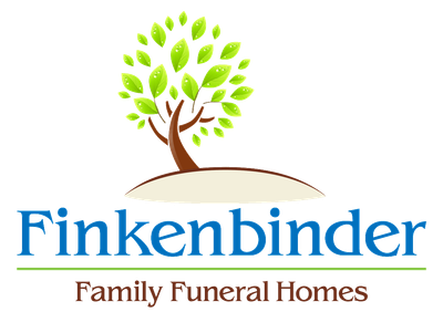 A logo for finkenbinder family funeral homes with a tree on a hill