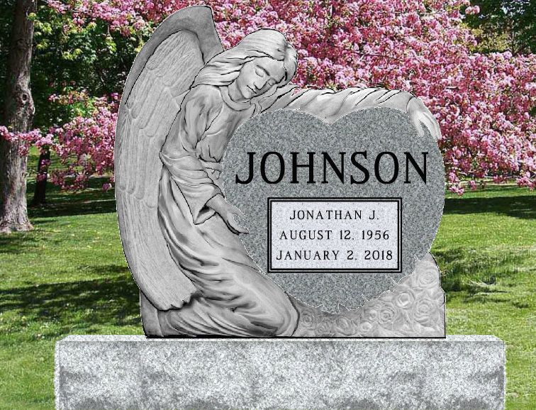 A gravestone for jonathan johnson in a cemetery with flowers in the background.