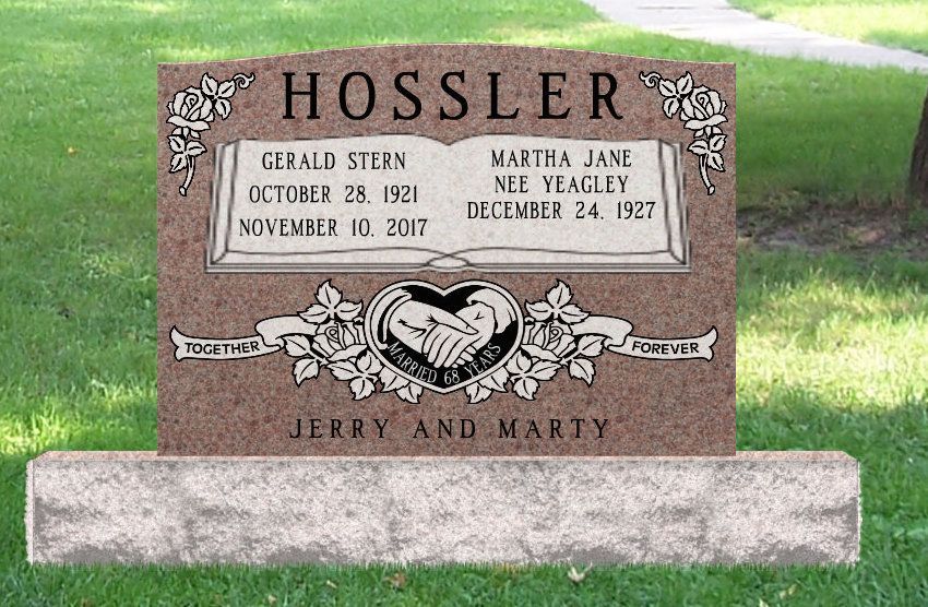 A gravestone for jerry and marty hossler in a cemetery.