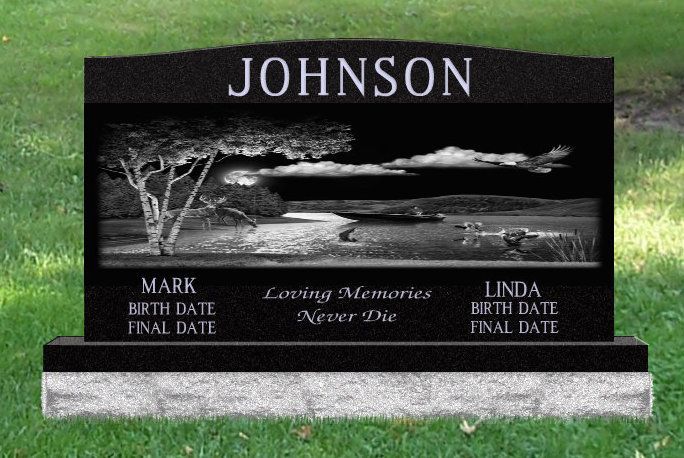 A black and white gravestone with the name johnson on it