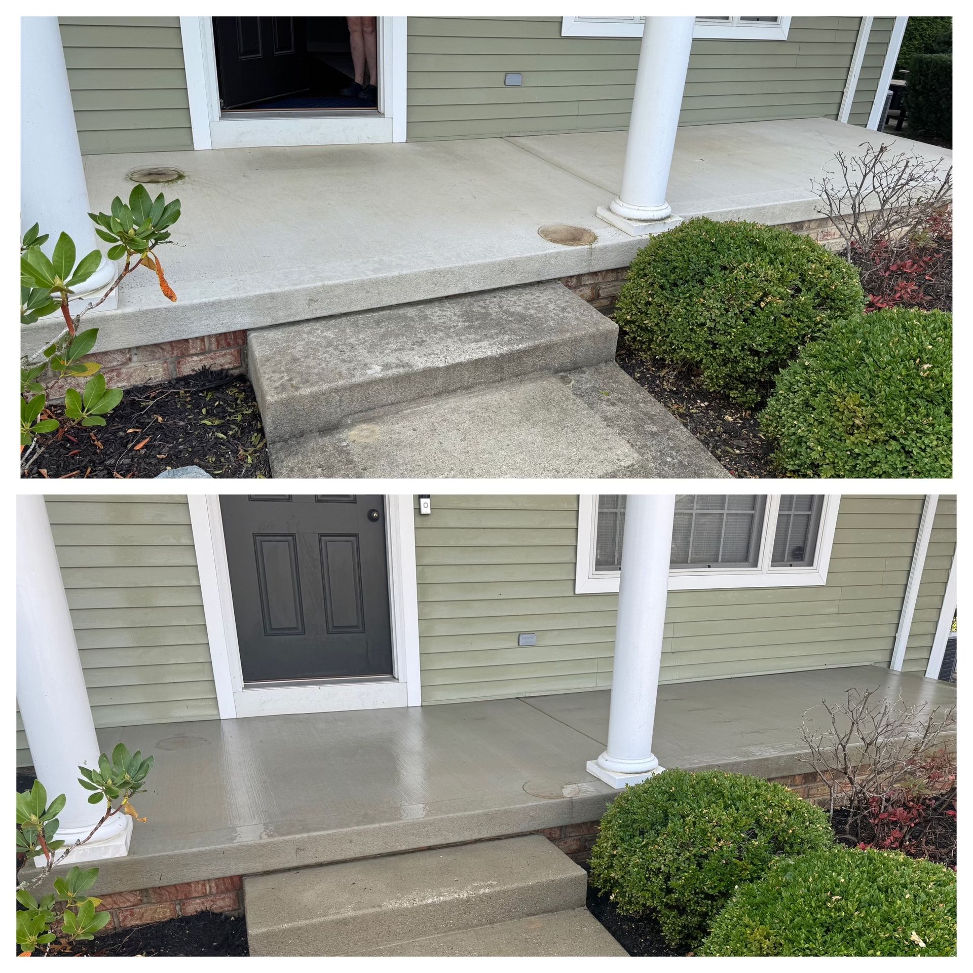 Pressure washing the sidewalk, porch and concrete