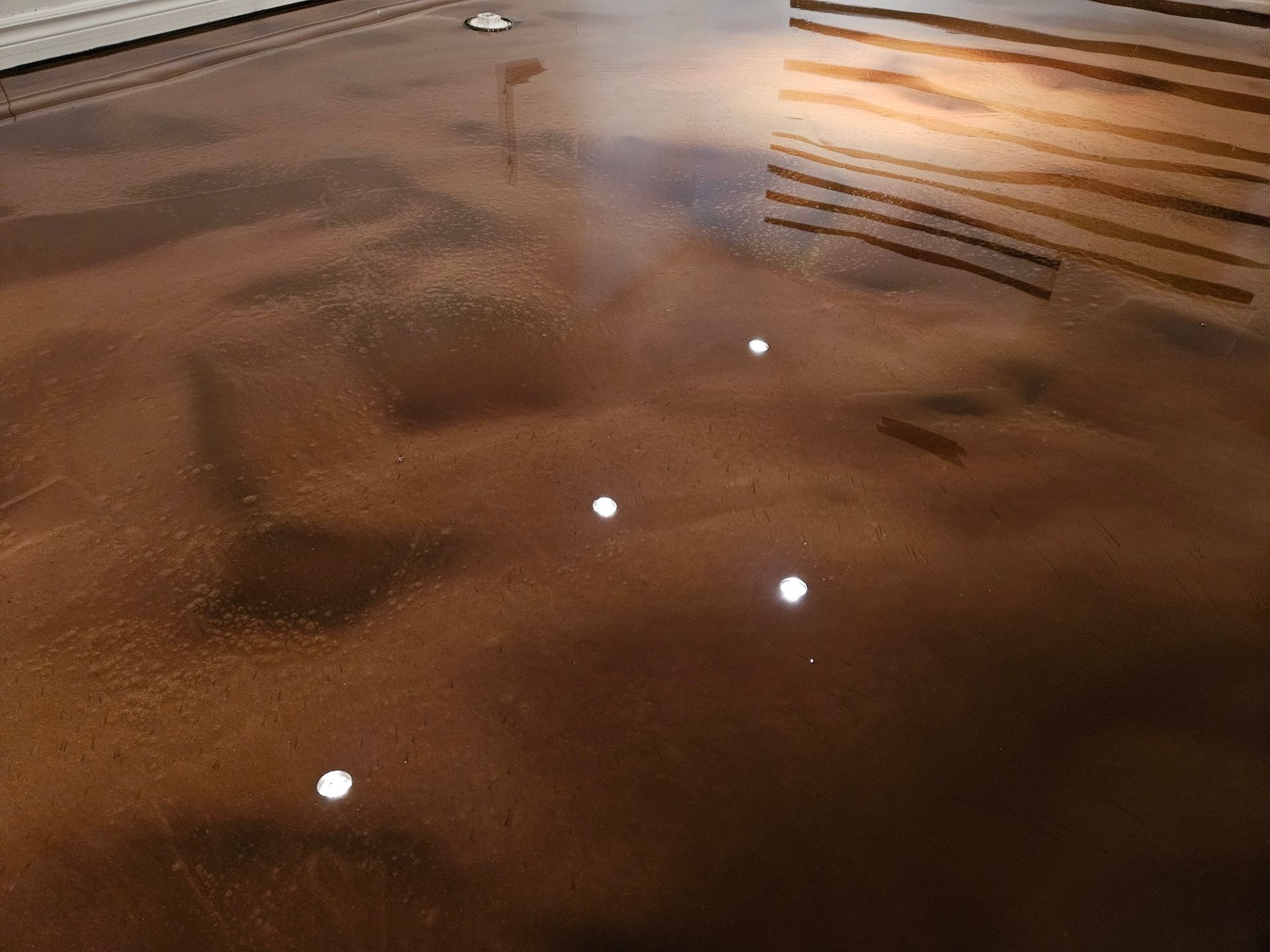 Bronze metallic epoxy floor with reflective white spots.