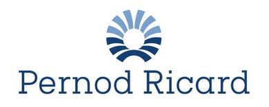 The pernod ricard logo is blue and white with a sun in the middle.