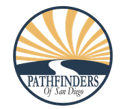 A logo for pathfinders of san diego with a road going through it