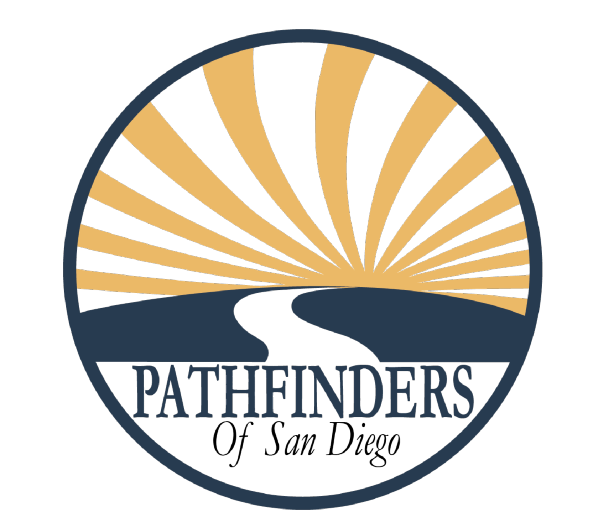 A logo for pathfinders of san diego with a road going through it