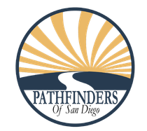 A logo for pathfinders of san diego with a road going through it