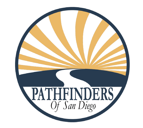 A logo for pathfinders of san diego with a road going through it