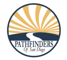 A logo for pathfinders of san diego with a road going through it