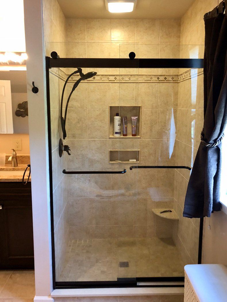 Modern Bathroom With Glass Door — Parkesburg, PA — E.P. Hannum Building