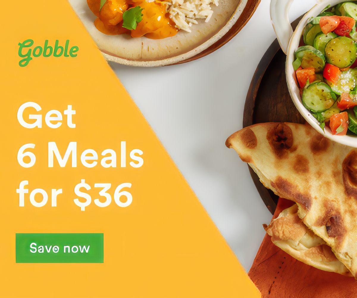 An advertisement for gobble that says get 6 meals for $ 36