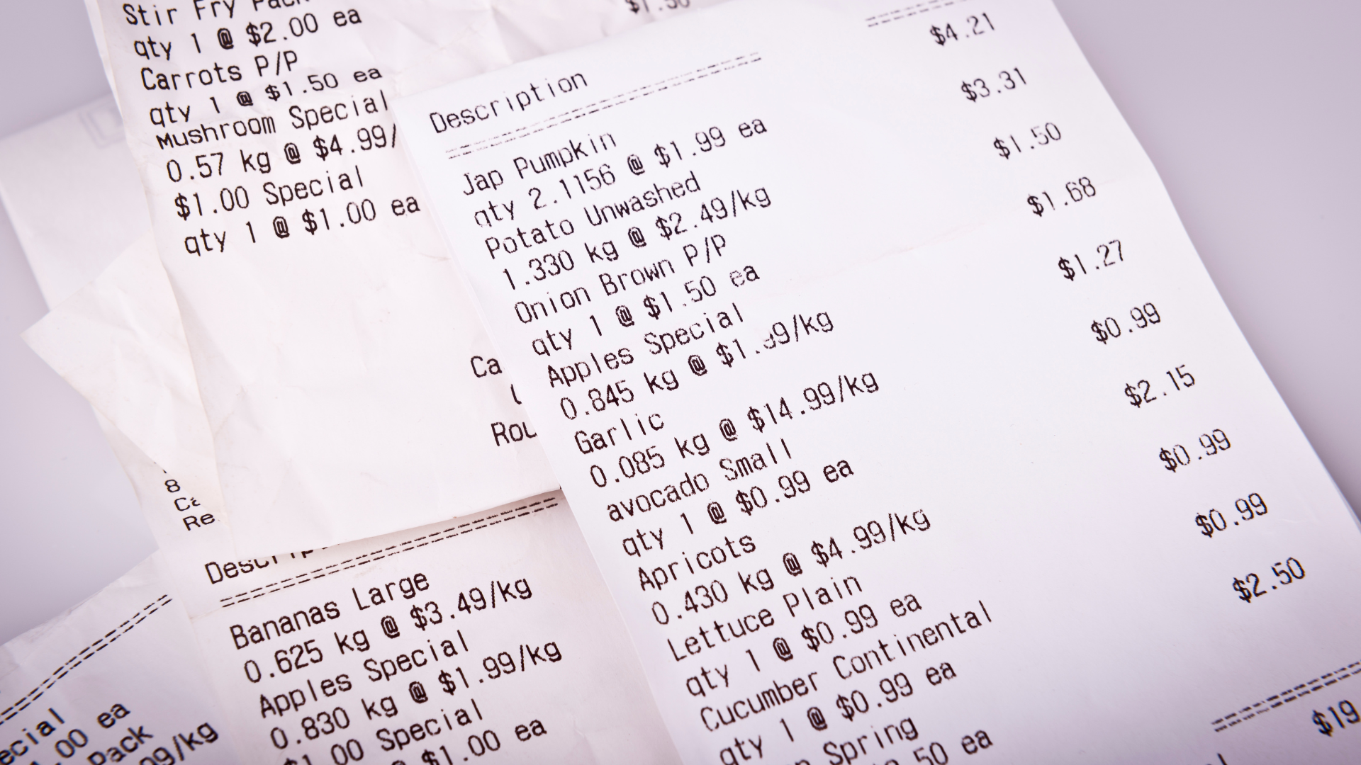 A stack of grocery receipts