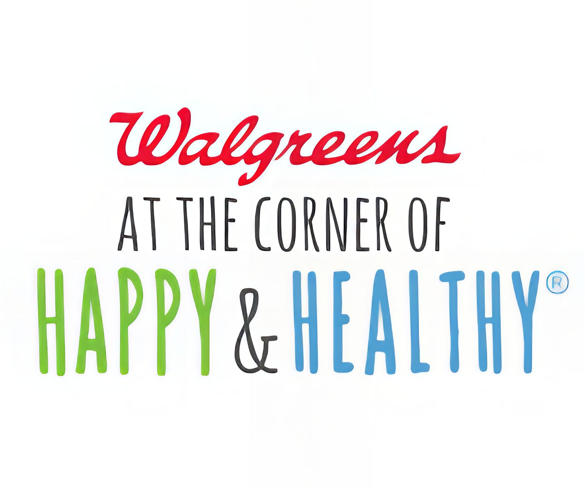 Walgreens at the corner of happy and healthy logo
