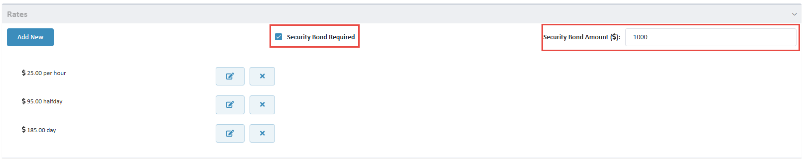 Security Bond Amount Configuration